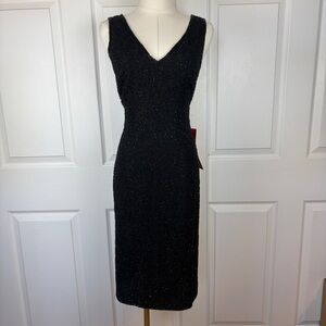 JMD New York Classic Black Beaded V-Neck Cocktail Dress